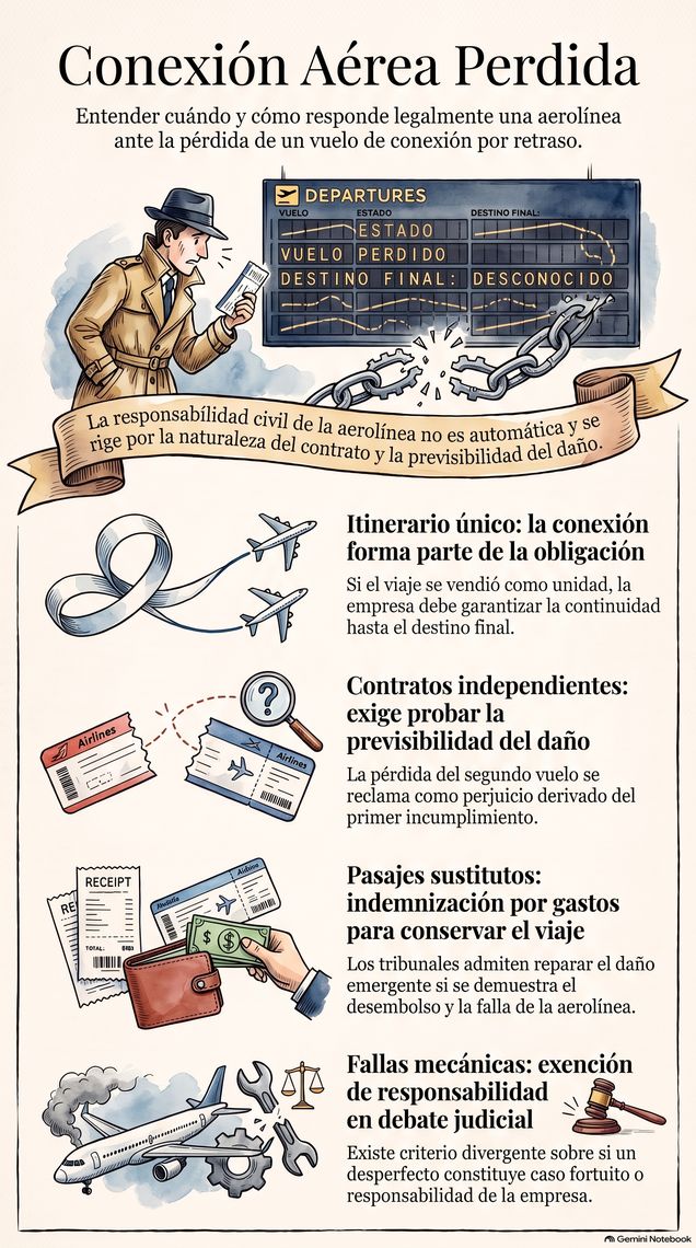 Infografía: pérdida de conexión por atraso de un vuelo